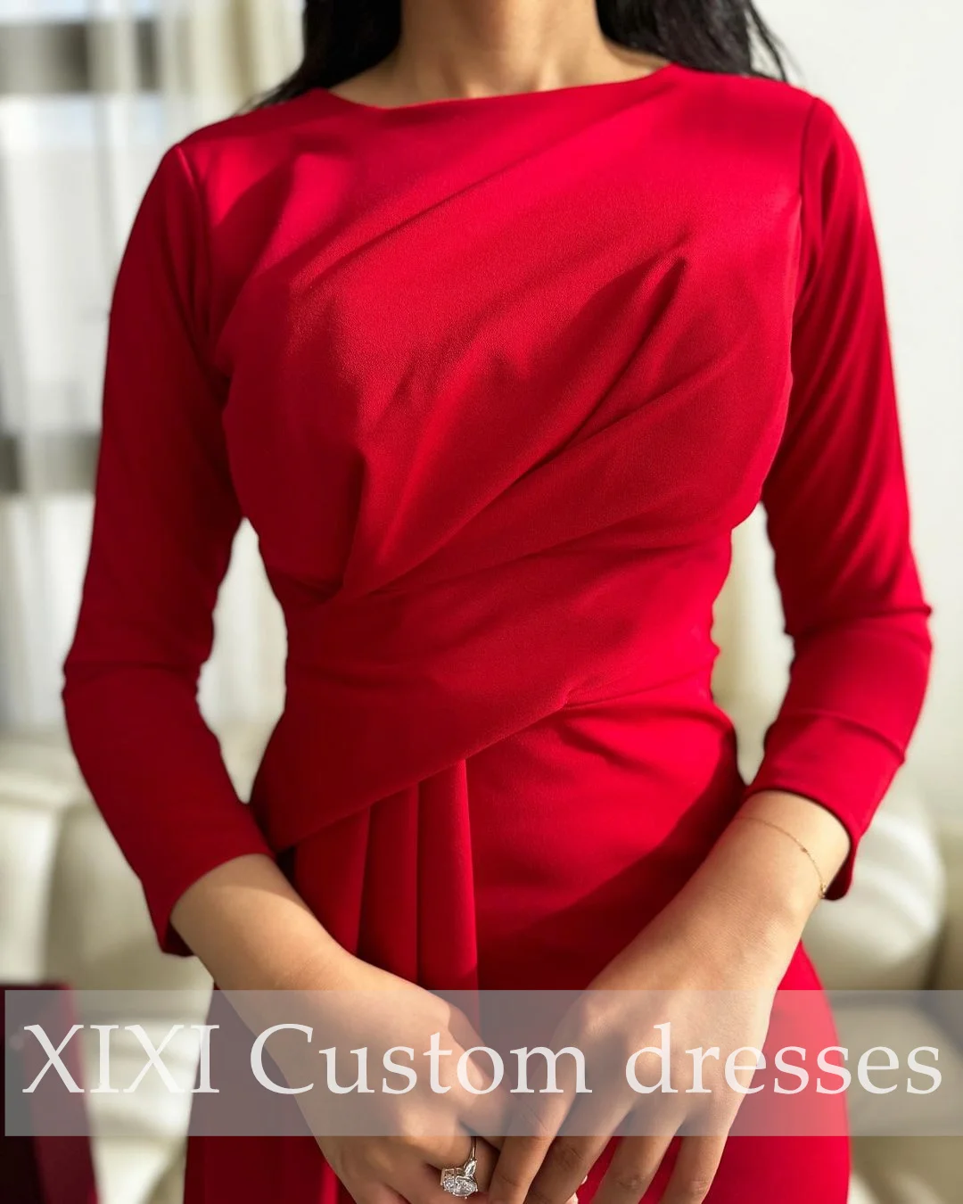 XIXI-Vestido largo de manga larga con cremallera para mujer, traje Formal con escote redondo, ideal para fiesta de boda y Noche