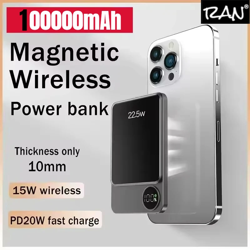 

Wireless Power Bank Magnetic 30000mAh Portable Powerbank Type C Fast Charger For iPhone 14 13 15 Xiaomi Samsung MaCsafe Series
