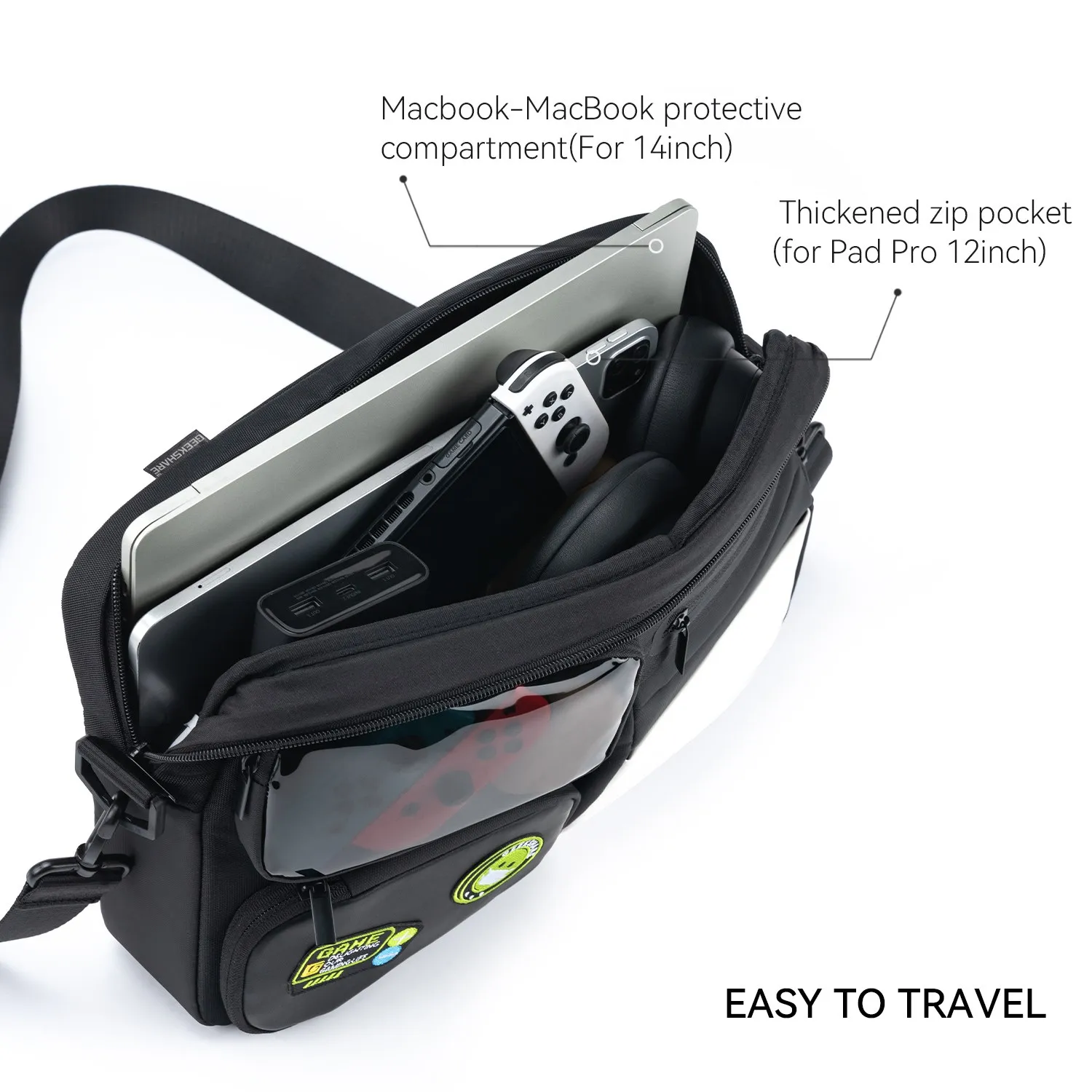 GeekShare Fashion Bag For Men Black Cool Shoulder Bags Man's Multifunction Single Strap Anti-theft Crossbody Bag Large Capacity