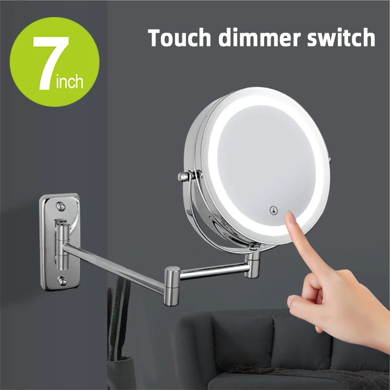

Customizable Wall Mounted Smart Bathroom Led Makeup Mirror 3X 5X 7X10X Magnification Adjustable Cosmetic Double Side Touch