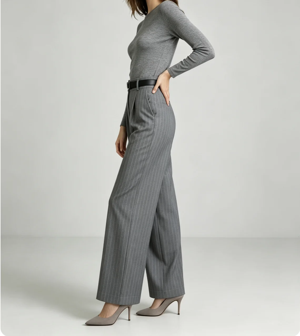 Pinstripe Wide Leg Work Pants for Women High Waist Pleated Formal Office Trousers with Belt Business Attire