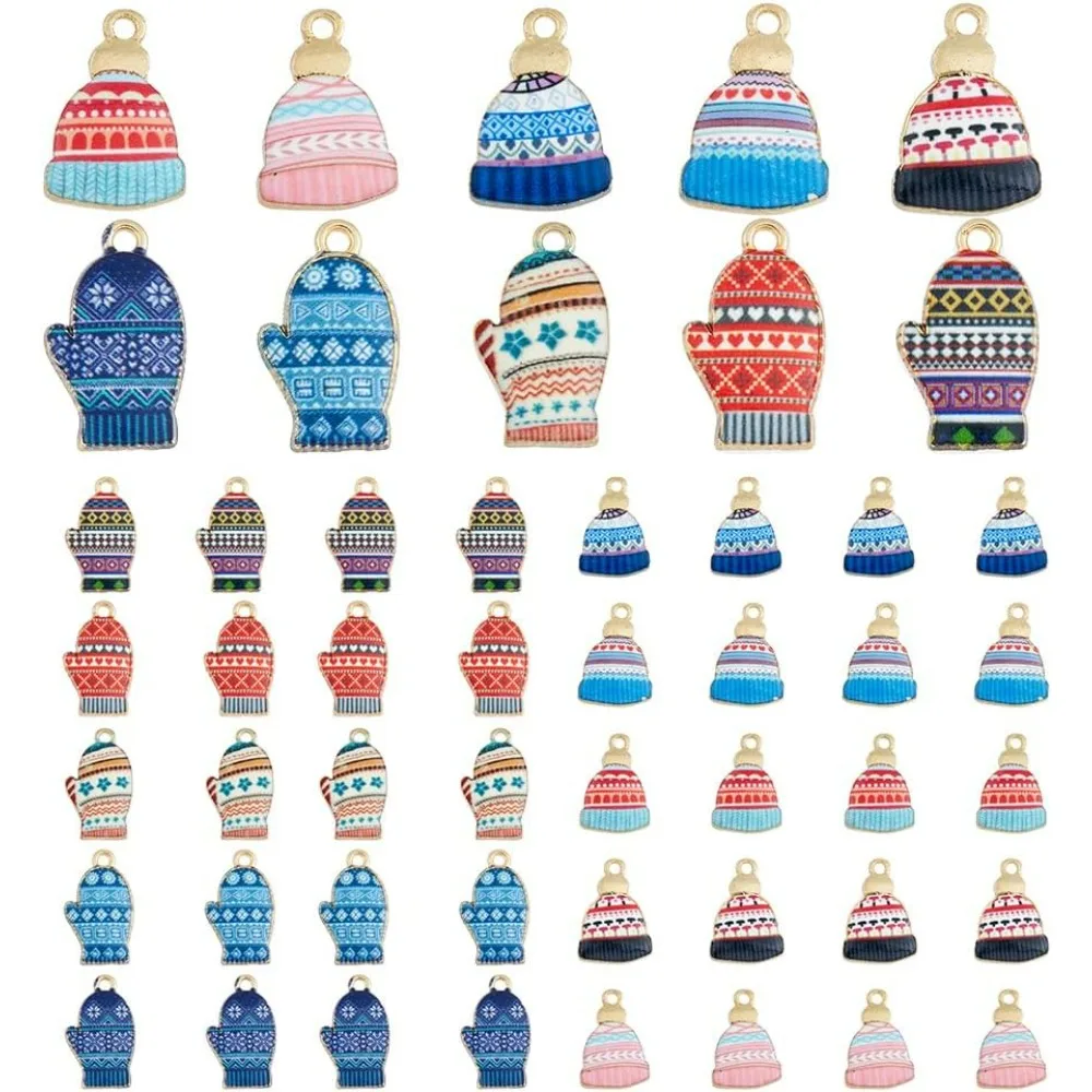 40Pcs 10 Styles Alloy Gloves Pendants Enamel Hat Charms Winter Theme Pendants for DIY Necklaces Bracelets Earring Jewelry