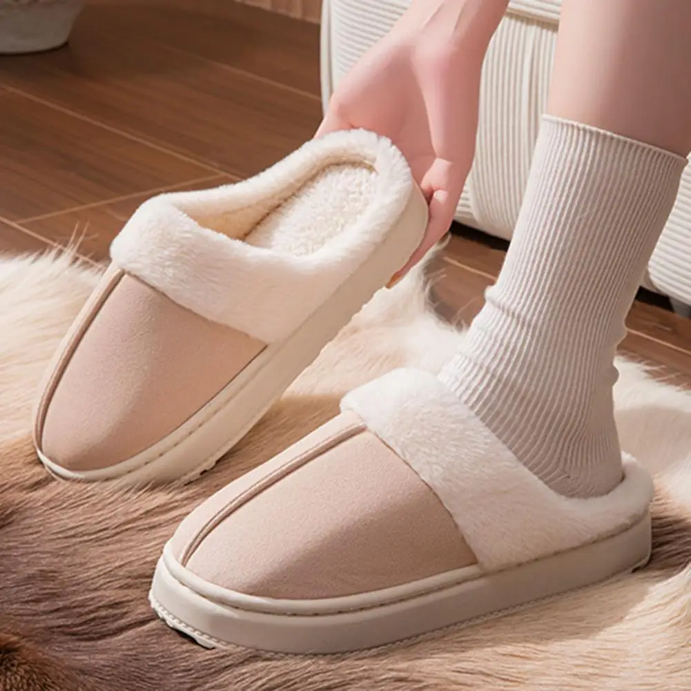 Winter Plush Slippers Anti-Slip Warm Home Slippers with Fuzzy Cuffs Fluffy Slip-on Shoes for Women Men Indoor Outdoor Wear