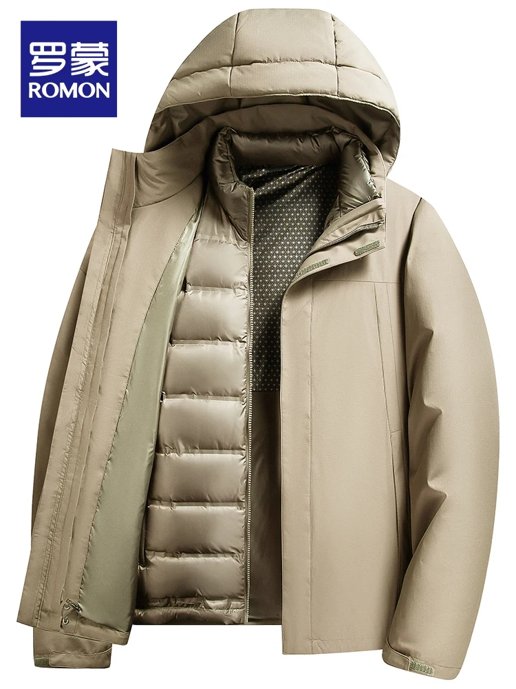Men's Short down Jacket Removable Inner Warmth Goose down Fashionable Urban Style Business Wind Thickened Outerwear Coat