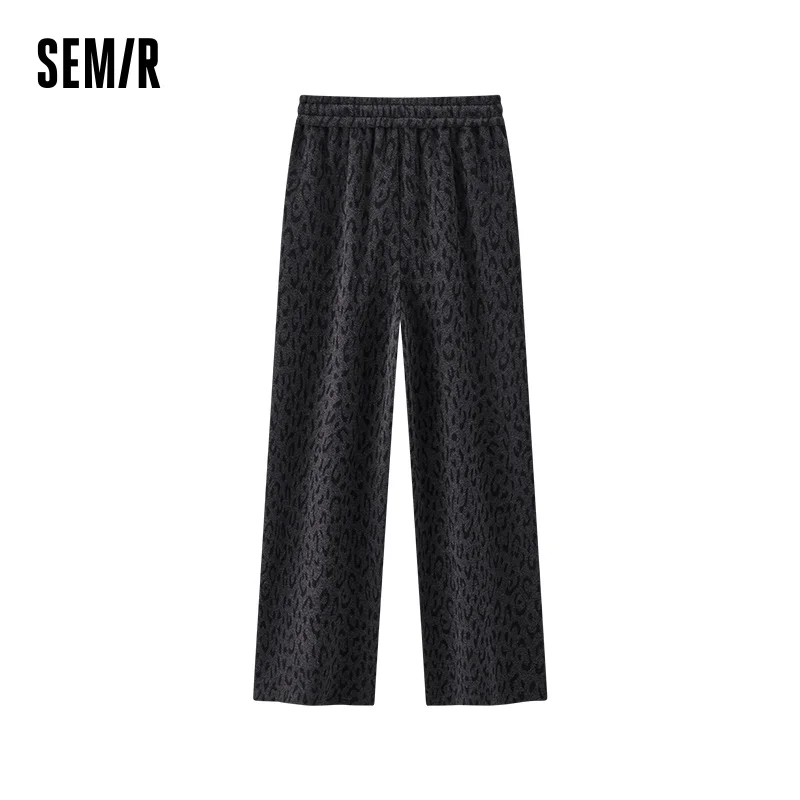 Semir Women Pants Fleece Lined Leopard Print Loose Fit Wide Leg Elastic Waist Street Style Retro Style 2026 Winter Full Length