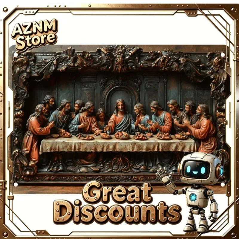 Vintage Last Supper Aluminum Wall Art, Rustic Religious Metal Sign for Home Decor