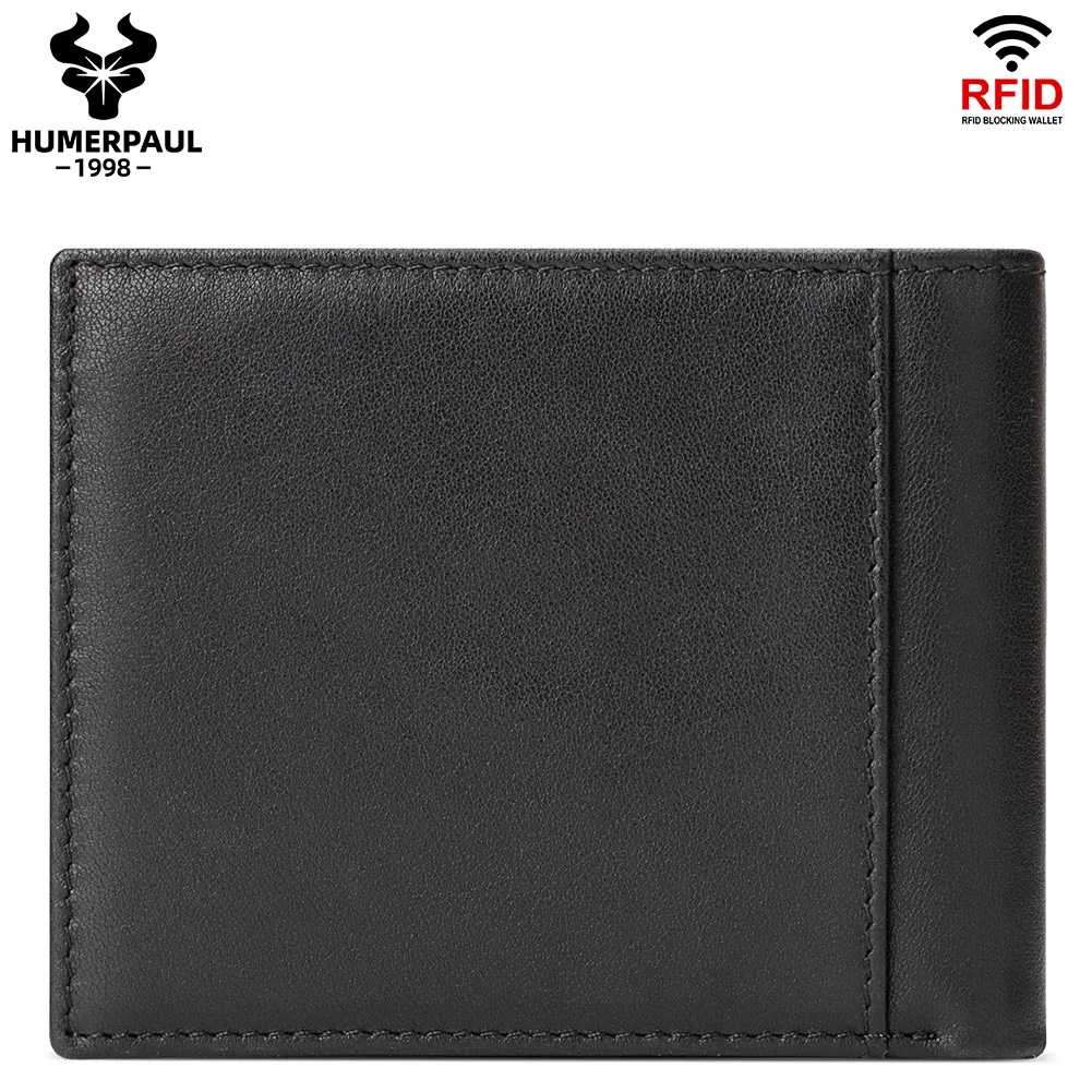 Double-folding men's leather wallet, short cowhide, large-capacity multi-card slot