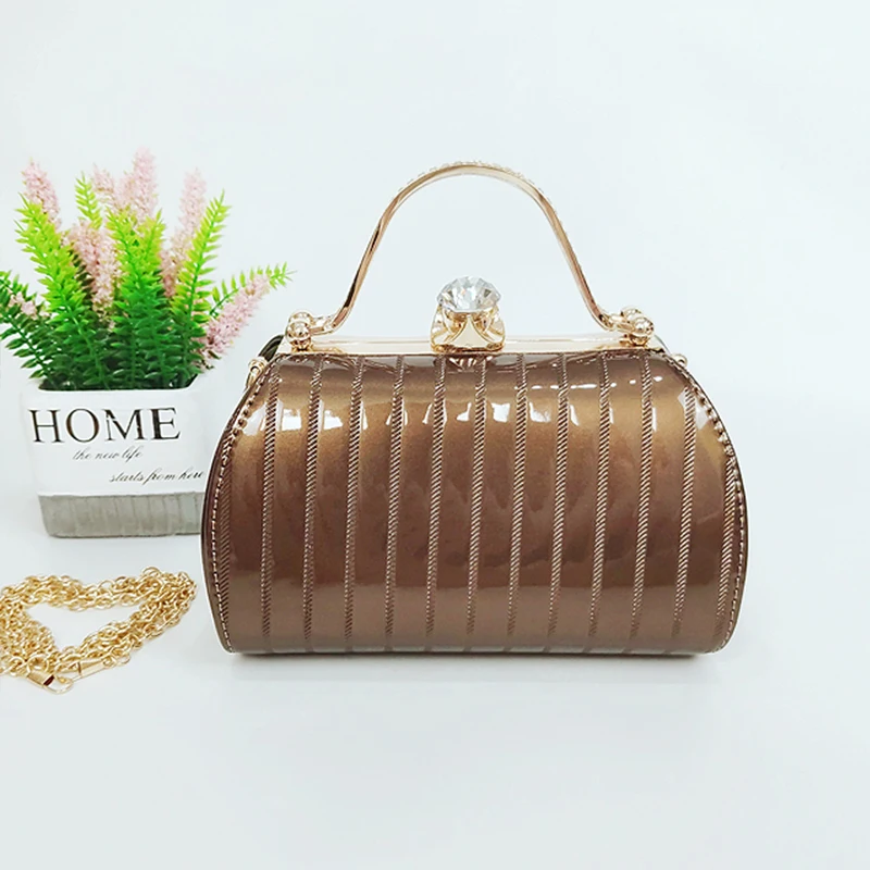 Luxury PU Leather Women Party Evening Bag Ornament Metal High End Rhinestone Clutch Purses Gold Lady Stripe Handbags