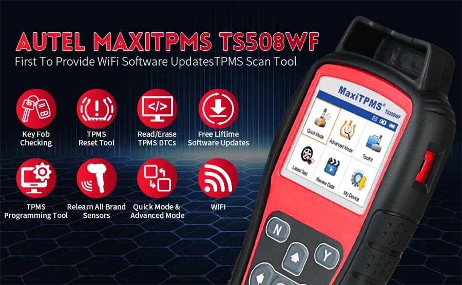 Autel MaxiTPMS TS508WF TPMS Programming Tool MX-Sersors 315/433MHz, Relearn/Activate All Sensors, Read/Clear DTCs, TPMS Reset