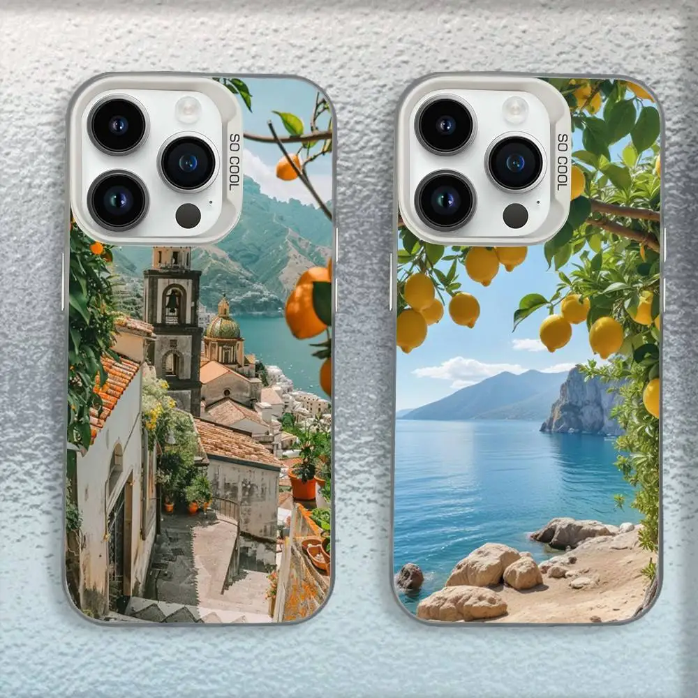 

European Amalfi Coast Phone Case For iPhone 16,15,14,13,12,11,Mini,Pro,E,MAX White Candy Matte Shockproof Cover