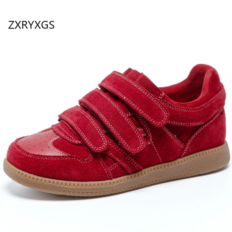 

ZXRYXGS 2026 New Spring Top Cowhide Matte Leather Women Sneakers Fashion Casual Shoes Flat Inside Increase Trendy Shoes Wedges