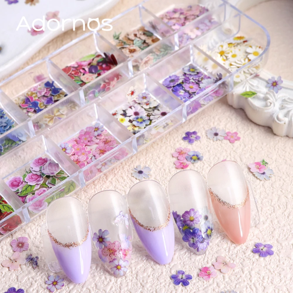 12 شبكة زهرة لب الخشب رقائق راتنجات الايبوكسي ملء الورد القزحية Vetiver زهرة فراشة شكل ورق زينة زهرة Crafts بها بنفسك الحرف #6