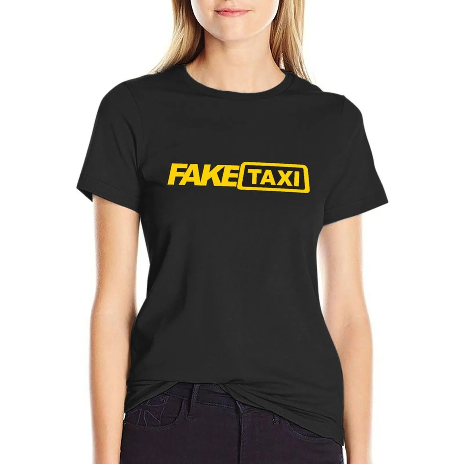 

Fake taxi logo high quality T-Shirt vintage clothes graphics Blouse tops for Women