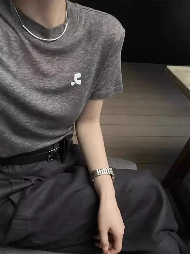 

Женская футболка RESTRCNCC ort Sve, лето 2023, новая маска для лица из ледяного шелка, топ, ширина о плеча, обычный круглый, свободный крой