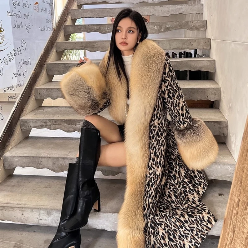 YOLANFAIRY Herbst und Winter Importierter Ganzfuchspelzmantel Langer Wollmantel Langärmliger Schnür-Schnürmantel im Street-Style Yng Turismo 2025