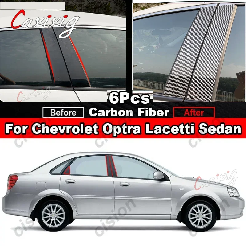 6 pz in fibra di carbonio nero porta auto finestra colonna B C pilastro Post copertura Trim Sticker per Chevrolet Optra Lacetti Daewoo Nubira Viva