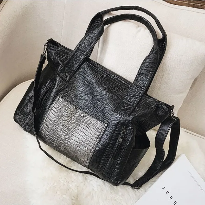 Handbag Shoulder Crossbody Tote Retro PU Crocodile Lines Large Capacity Casual Travel Bag Personality Trendy Shopping All-match