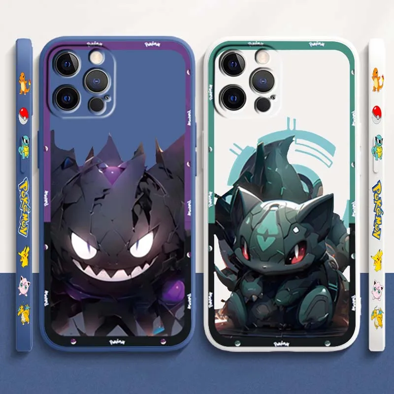 

P-Pokemons Popular Cartoon For Apple iPhone 16 15 14 13 12 11 XR XS X Pro Max Plus Liquid Left Rope Soft Cover Phone Case