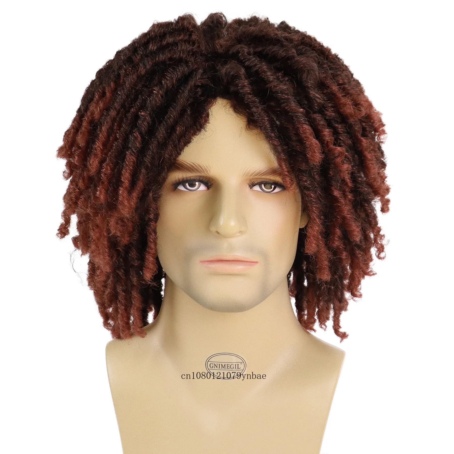 Ombre Auburn Wigs for Men Synthetic Hair Short Wigs with Bangs Braided Hairstyles Dreadlocks Wig Coos Hip-Hop Costume Party Wig