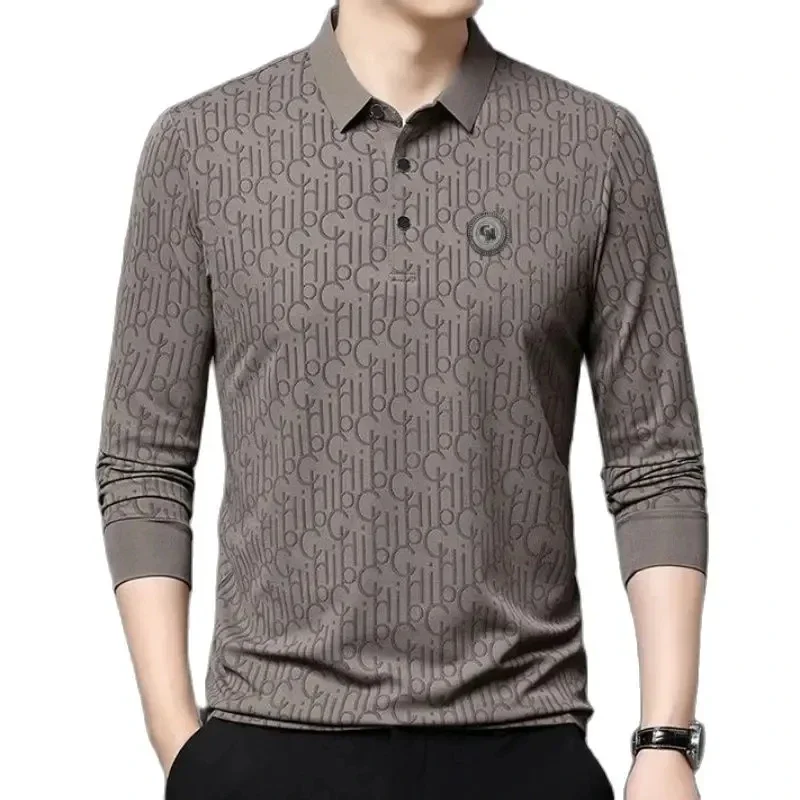 Spring and Autumn Men\'s High Quality Long Sleeve Letter Polo Shirt New Luxury Fashion Business Leisure Multi Functional Top