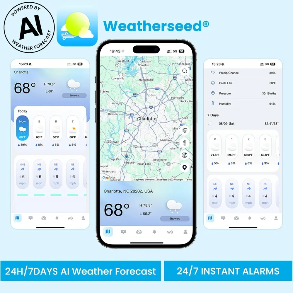 محطات الطقس الذكية WiFi اللاسلكية للاستخدام الداخلي والخارجي SA6 Plus، توقعات الطقس 24/7 AI بواسطة Weatherseed ® ، تنبيه التطبيق #2