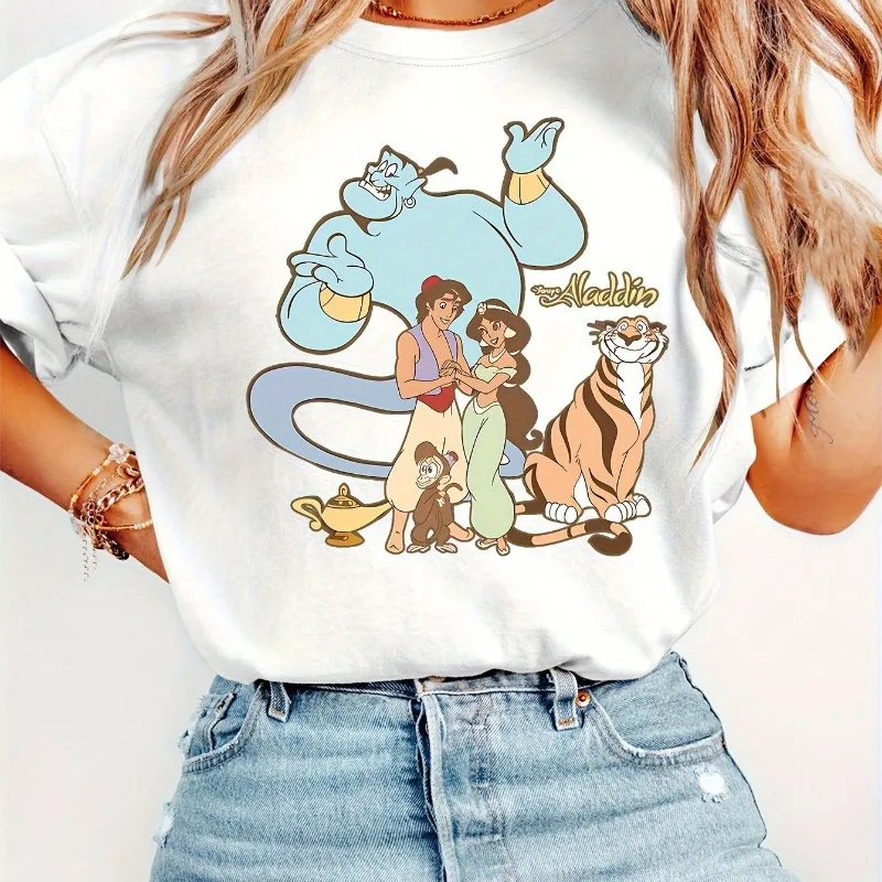 تي شيرت ديزني علاء الدين ماجيك لامب الأميرة ياسمين والأمير للسيدات من القطن الخالص ملابس غير رسمية جديدة للشارع للرجال والنساء #2