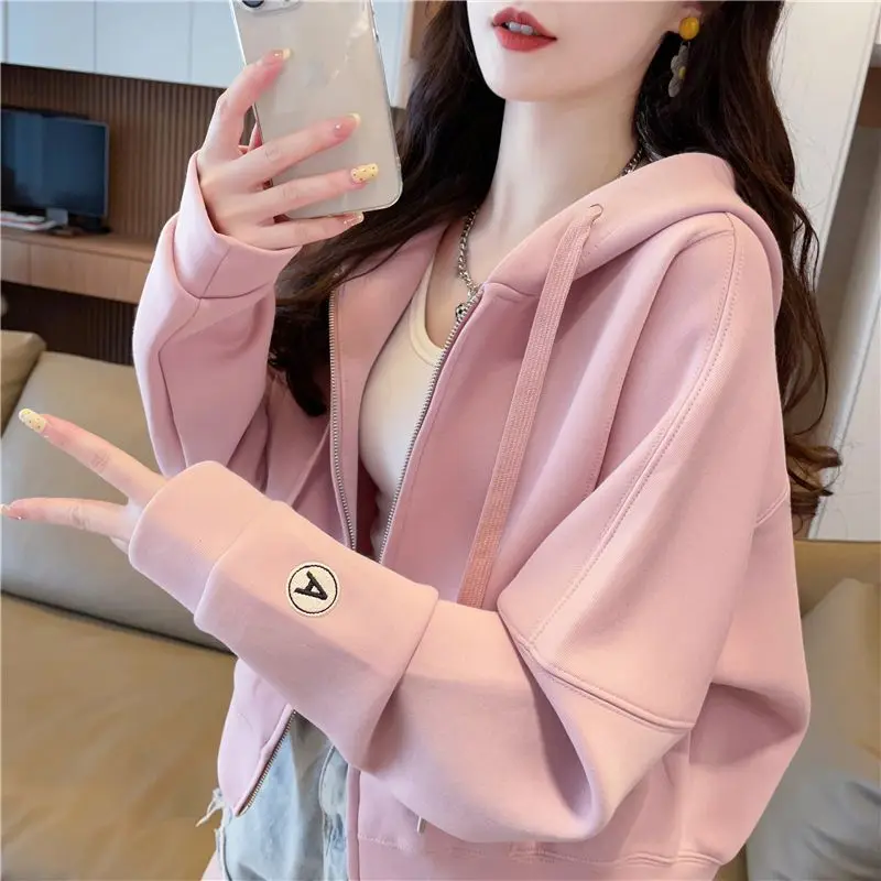 Hoodies Sweatshirt For Women Cropped Full Zip Up 2025 Trend 2000s Y2k Style Dropshiping Matching With Zipper Woman Hooded Tops