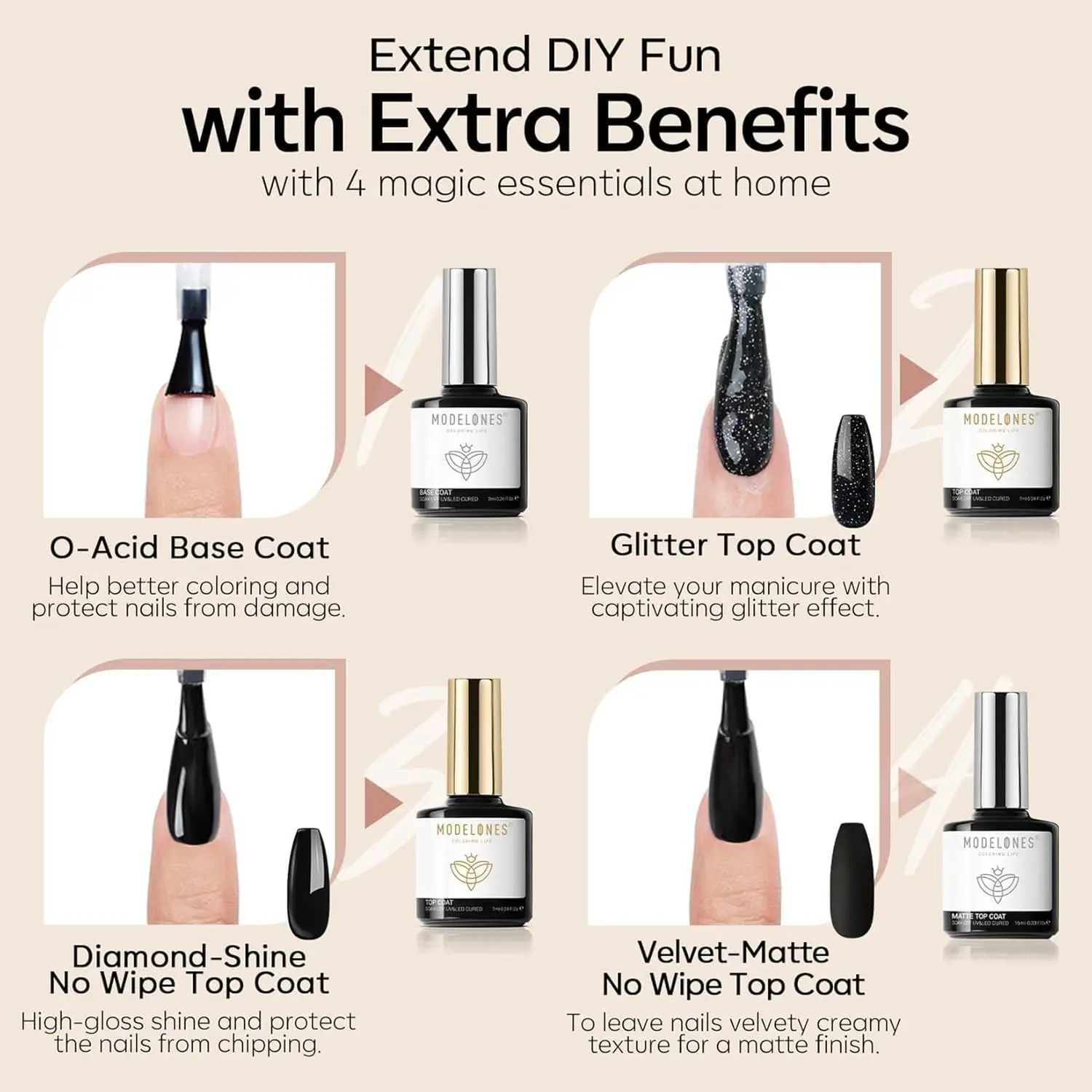 Conjunto de esmaltes em gel 40 peças com 36 cores e casacos superiores para manicure DIY, presente perfeito