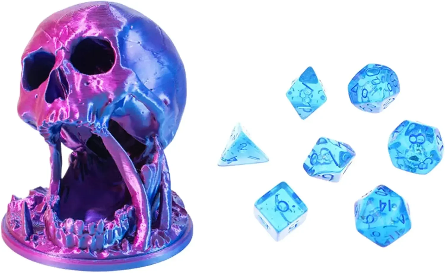 3D Printed Skull Dice Tower with Random 7Pcs D20 Dice Tabletop Game Toys Halloween Decor Gothic Ornaments for RPG & DND Gameplay