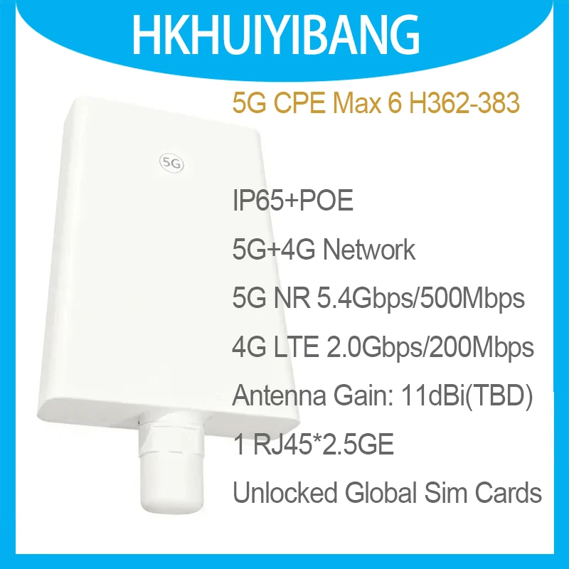 ZOWEE 5G CPE Max 6 H362-383 High-Gain 11Dbi 5G+4G Antennas 5G SA+NSA 4G LTE Cat20 Outdoor Modem WiFi 2.4Ghz Sim Router 5.4 Gbps