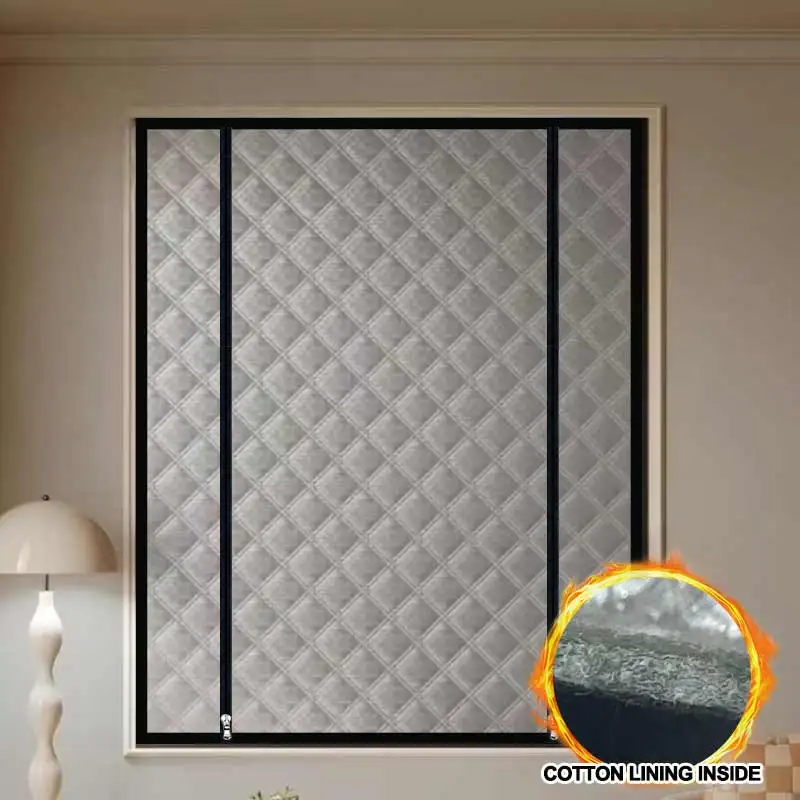 Cotton padded, windproof, warm curtains for bedrooms, windproof zippers, insulation film for sealing, no need to drill holes