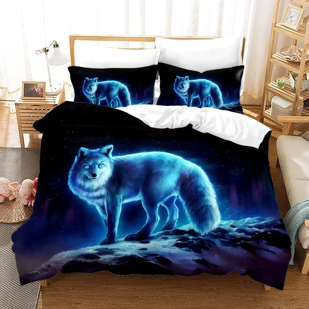 Fox Pattern Duvet Cover Set Queen Bedding Sets for Boy Girl Animal Theme Fox Gifts Polyester Comforter Cover King Twin Full Size