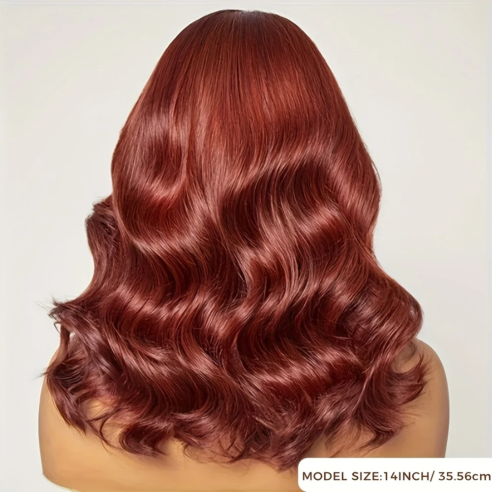 Reddish Brown Short Body Wave Bob Wig Human Hair Peruvian 13x4 Lace Front Wigs Human Hair Pre Plucked 200% Density Auburn Brown