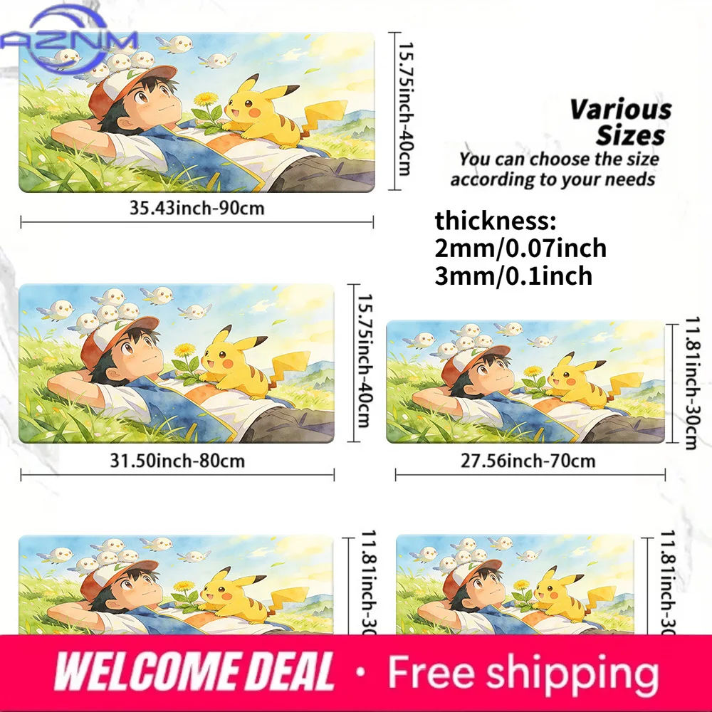 Ash & Pikachu Sunny Meadow Nap Pokemon TCG Playmat Non-Slip Gaming Mouse Pad for Enhanced Gaming Experience