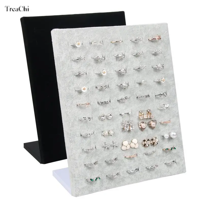 

Creative L-type 50 Slots Ring Display Stand Square Velvet Earrings Display Stand Jewelry Display Rack Rings Holder