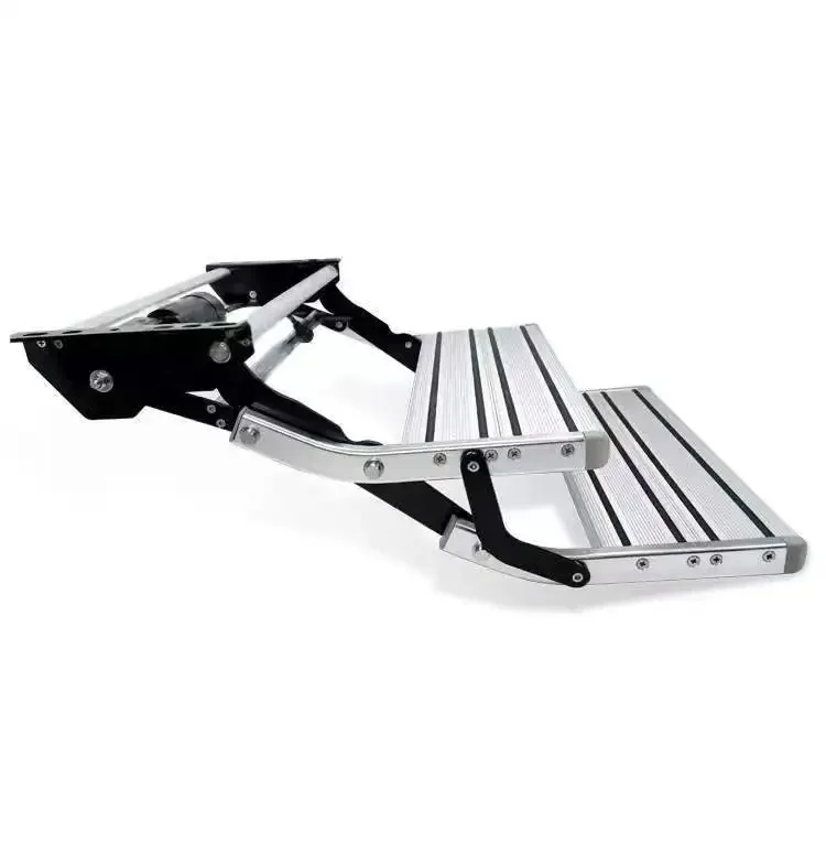 High Strength Carbon Steel Outdoor Caravan RV Step 21.6in Folding Manual Camper Single Drop Down Stool 440Lbs Capacity