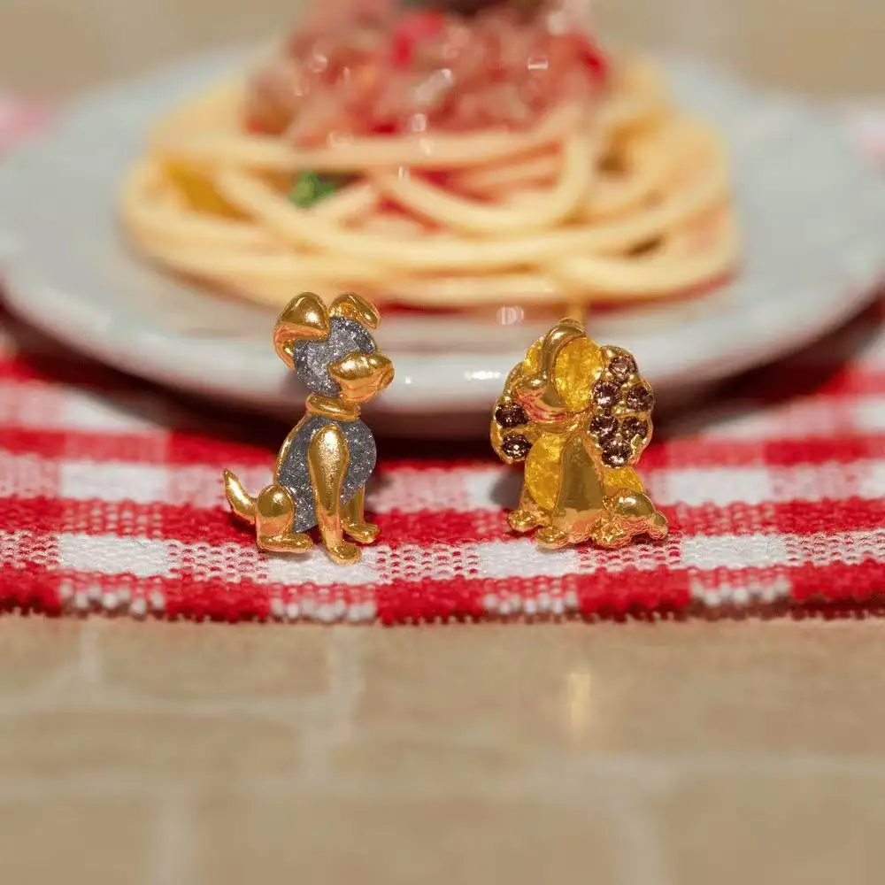 MIGGA 4pcs Cute Cartoon Dog Stud Earrings Set for Women Girls Gold Color Cubic Zircon Jewelry view 2