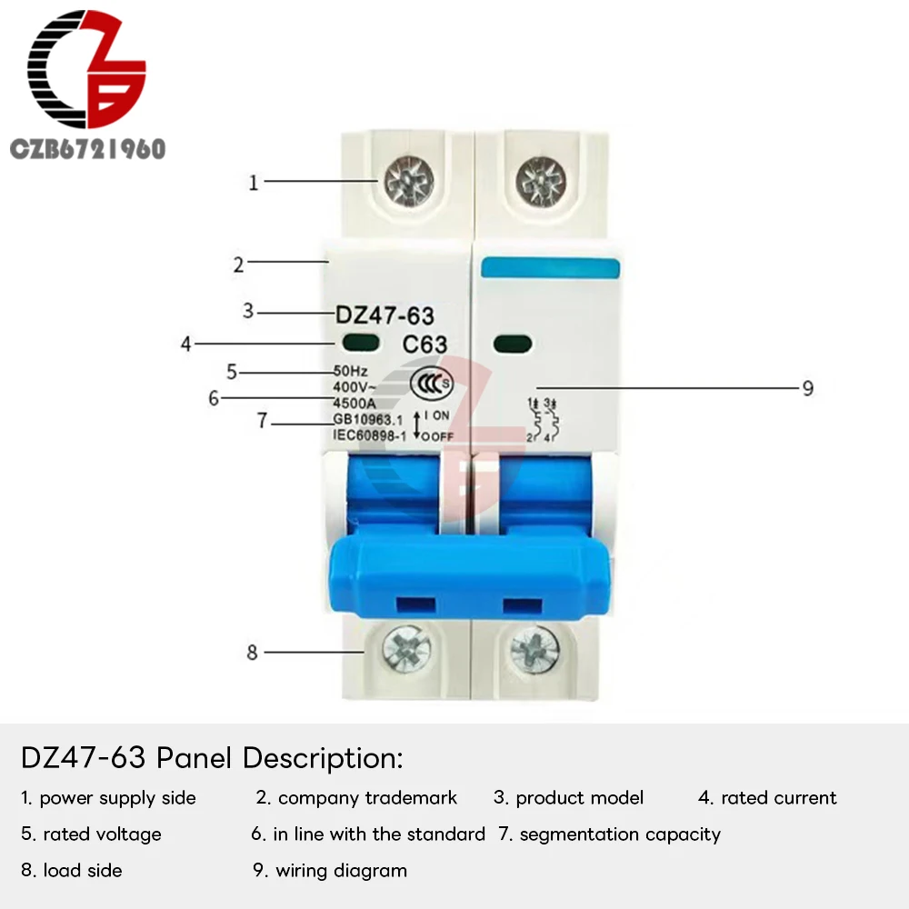 2p Ac 1000v Solar Mini Circuit Breaker 3A 6A 10A 16A 20A 25A 32A 40A 50A 63A Ac Mcb For Pv System 2p Air Switch Dz47-63