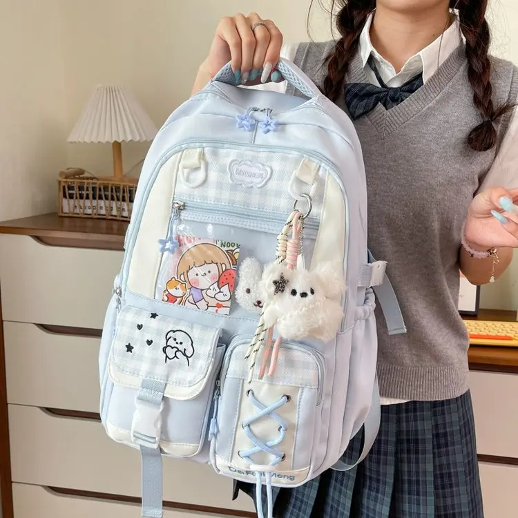 Mint Green Large Capacity Transparent Backpack for Girls High School Students Double Shoulder Bag Youth Fashion Waterproof Nylon