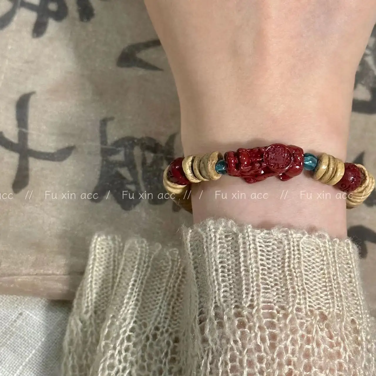 New Coconut Red Cinnabar Beaded Pixiu Bracelet Female Niche Design Sense New Chinese Style National Fashion Girlfriend Hand Rope