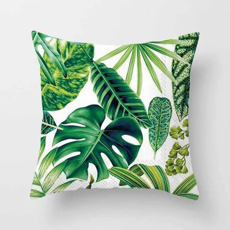 Taie d'oreiller avec plantes tropicales, taie d'oreiller décorative en Polyester avec feuilles vertes, carrée, 45x45cm