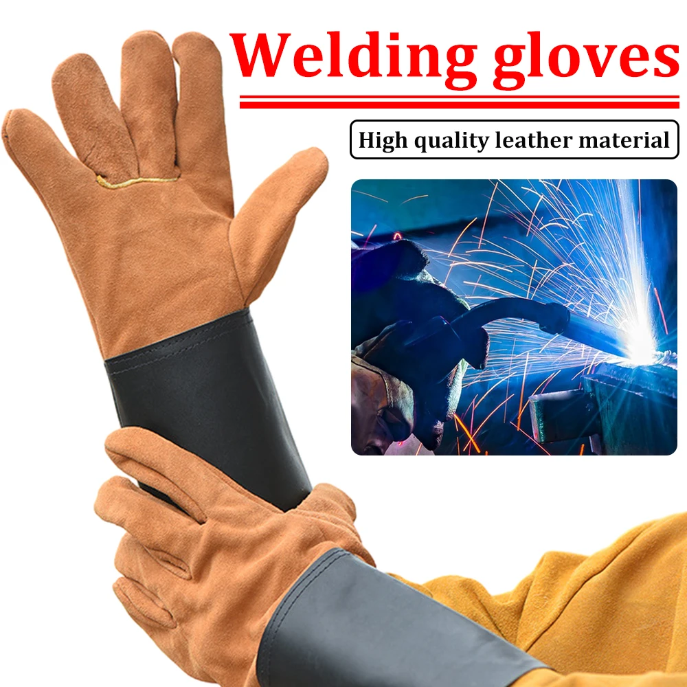 1 Pair Durable Cow Leather Welder Gloves Wear-resistant Anti-Heat Sports Motorcycle Driver Work Safety Gloves For Welding Metal