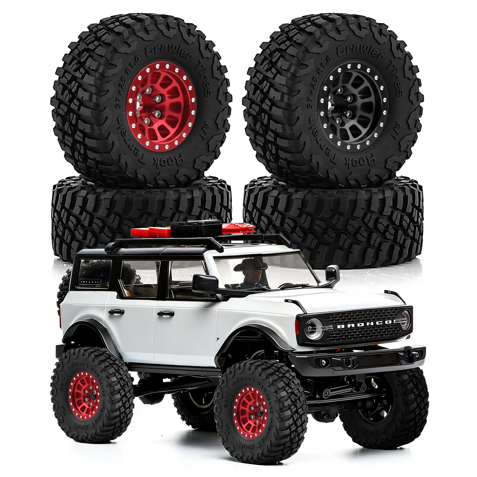 

Комплект из 4 металлических колес с бедлоками 57 мм (1.0 дюйма) для радиоуправляемых краулеров 1/18 1/24 TRX4M Ascent-18 Axial SCX24 AX24 FCX24 FMS, запчасти для тюнинга