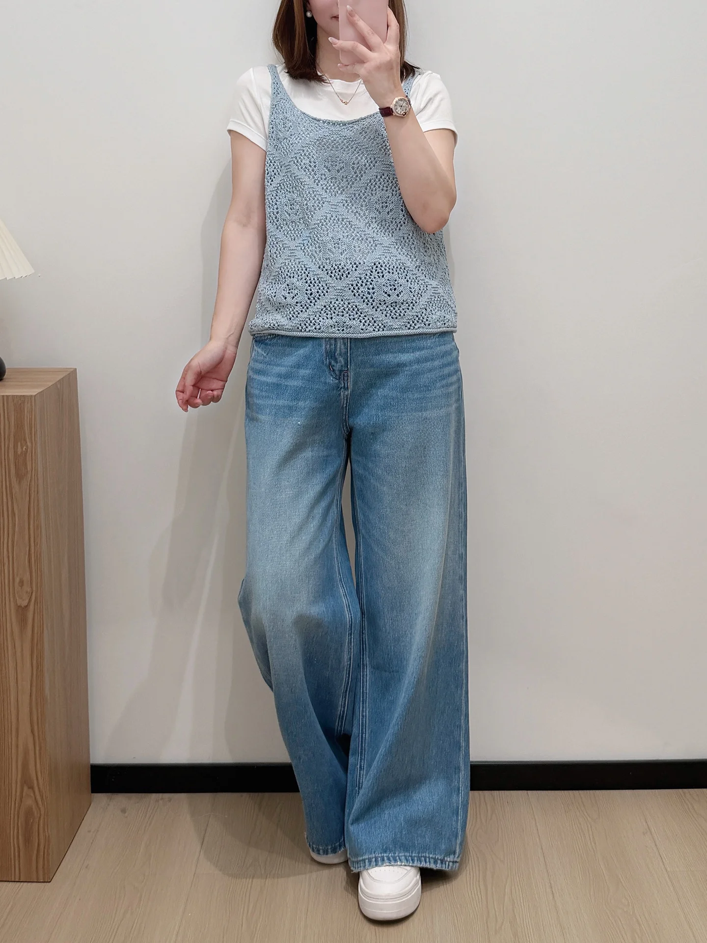 

High-End Embroidered Wide Leg Jeans Straight Cut Spring Summer Natural Waist Button Closure Comfortable Fit for Pear Shape