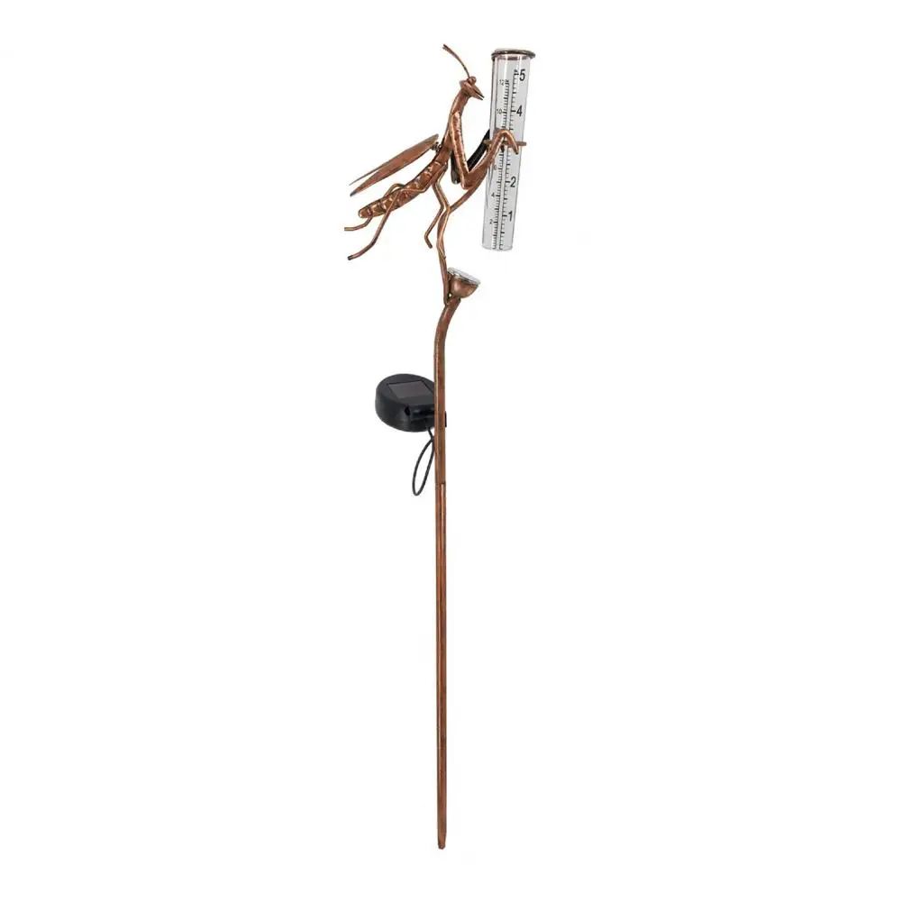 

Landscape Light Decorative Metal Rain Gauge with Solar Light Stake for Weather Measurement Outdoor Decor Weather