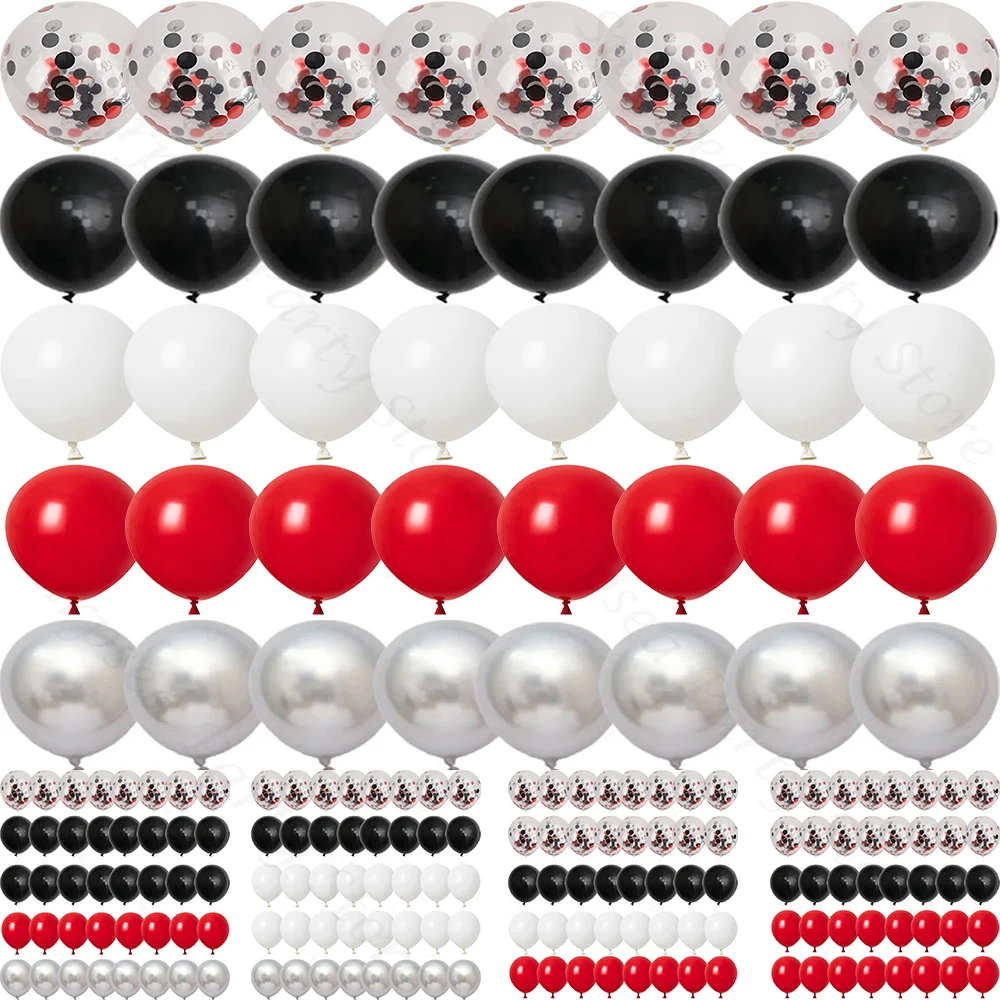 40 Stücke 12 Zoll Rot Schwarz Weiß Latexballons Set Schwarz Rot Metall Silber Konfetti Ballon Geburtstag Hochzeit Baby Shower Party Dekor