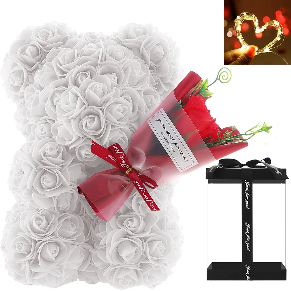 Valentine's Day Presents Artificial Red Pink Rose Bear Gift Box Wedding Anniversary Decor Girlfriend Birthday Mother's Day Gifts