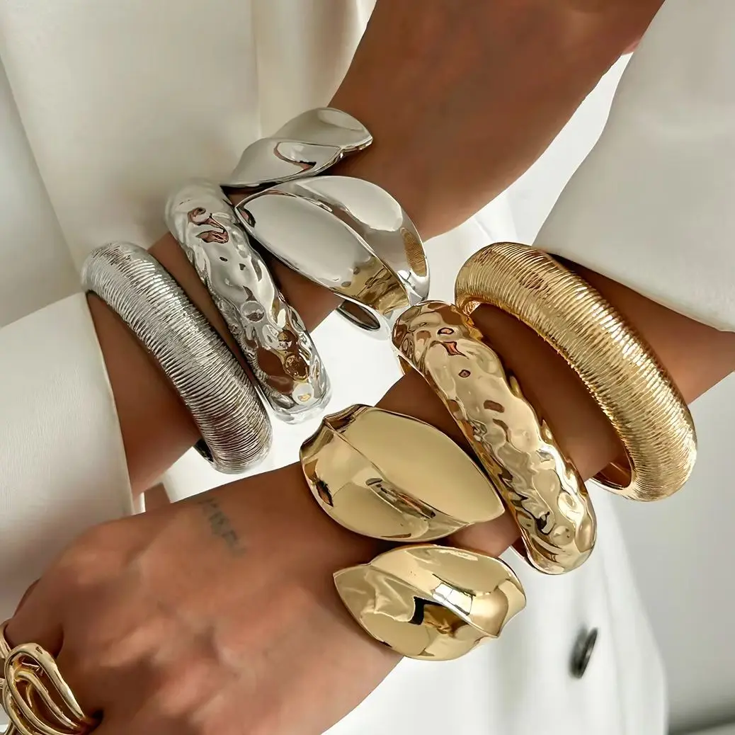 ديزي جديد الشرير يترك واسعة الكفة أساور أساور موضة خمر الذهب الفضة اللون هندسية المعادن الربيع أساور النساء الرجال #2