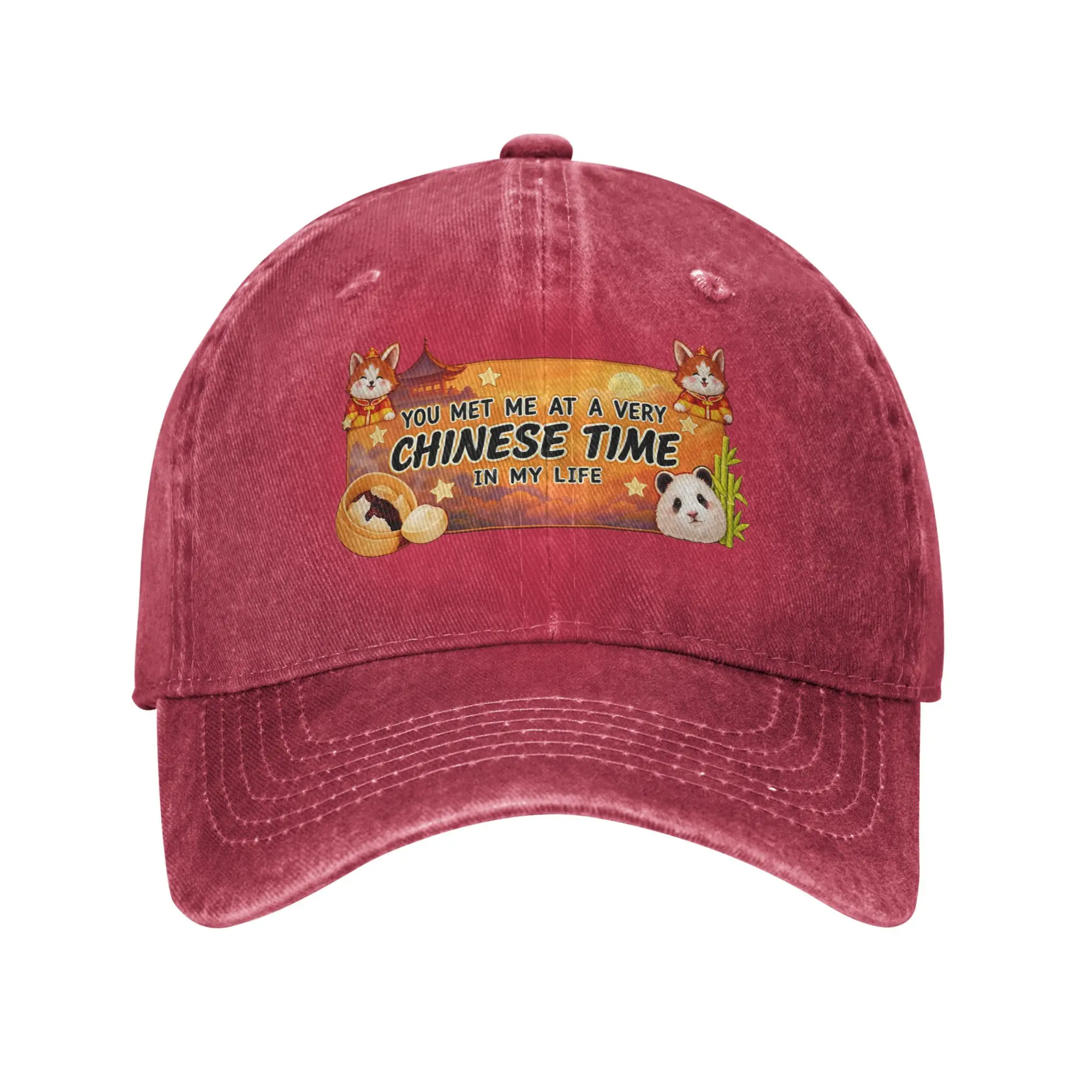 Vintage You Met Me At A Very Chinese Time In My Life  Baseball Caps Unisex Distressed Denim Headwear  Summer Gift Cap