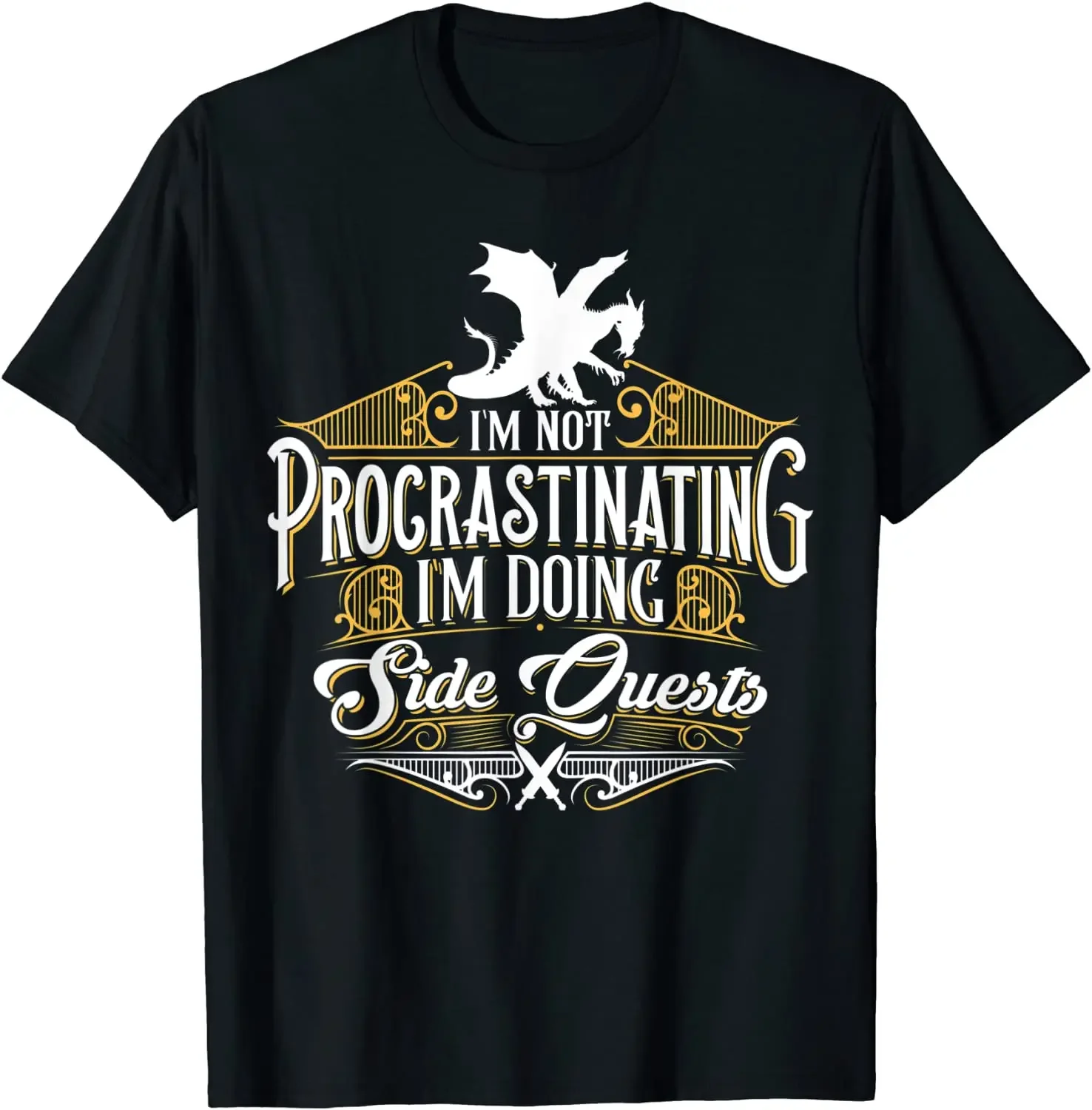 Not Procrastinating Side Quests Funny RPG Gamer Dragons T-Shirt Tops T Shirt Latest cosie Men T Shirts Design